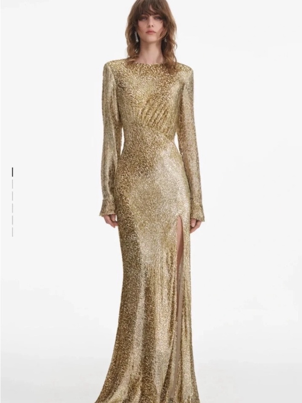 Gold Sequin Long Sleeve open back Evening Gown